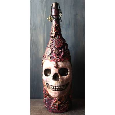Totenkopf NEWBORN Acrylmalerei auf einer Flasche Gothic Steampunk Skull Geschenk für Männer Upcycling Bikergeschenk