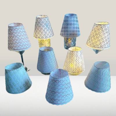 Bestickter Lampenschirm für Weinglas, Glashusse, personalisiert, verschiedene Designmotive, LED-Teelicht, LED-Lichter