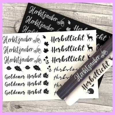 Kerzentattoo HERBST, weiß o. schwarz, A5, Wasserschiebefolie, Kerzenfolie, Kerzensticker