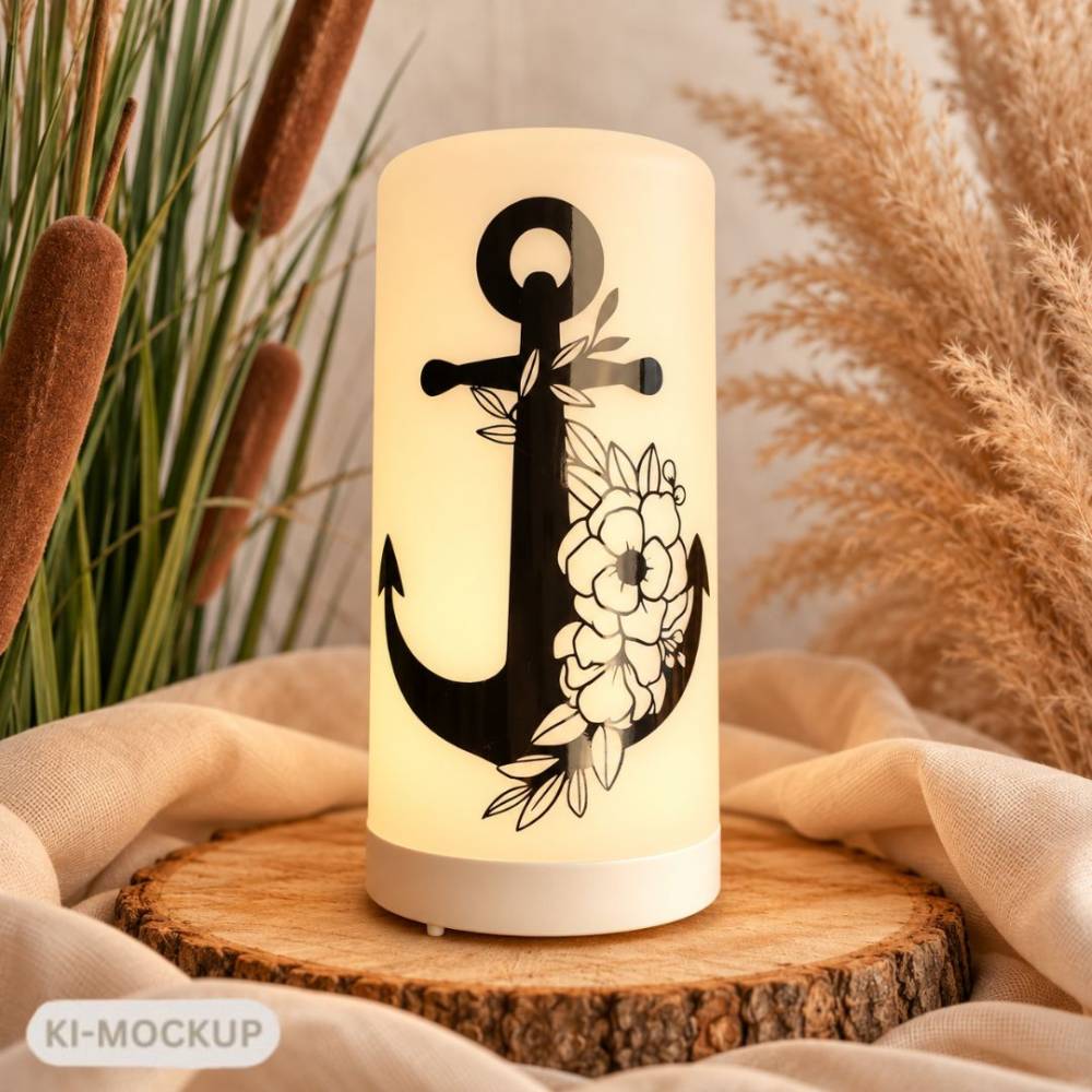 LED Tischlampe mit Anker & Blumen – Maritime Dekolampe – Stimmungslicht – Geschenk für Meerliebhaber