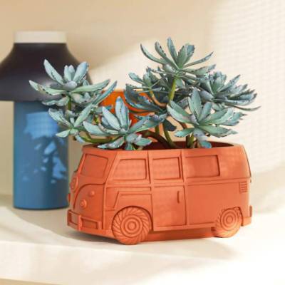 Handgemachter Bulli Bus Retro-Car aus Raysin in Terracotta – Vintage Home Deko, AWG-170_01