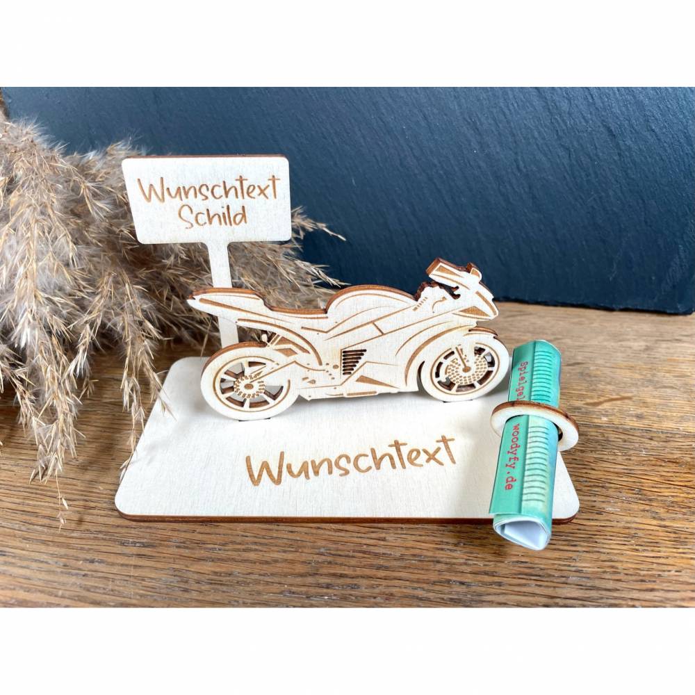 Geldscheinhalter Motorrad, Rennmaschine, Geburtstag, Führerschein, Geschenk, Wunschtext, Personalisierbar Bild 1