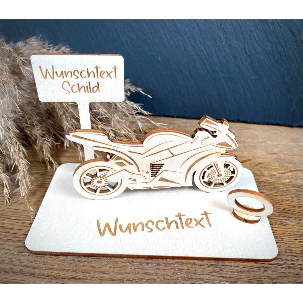 Geldscheinhalter Motorrad, Rennmaschine, Geburtstag, Führerschein, Geschenk, Wunschtext, Personalisierbar Bild 2