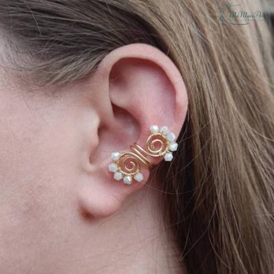 Ear Cuff Sun Glow 1 Gold/Weiß Ohrklemme Fakepiercing Ohrschmuck