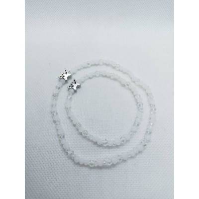 2 er Set aus Armband und Fußband mit  Glasperlen, flexibel, weiß/klar mit Edelstahl-Eyecatcher  Schmetterling