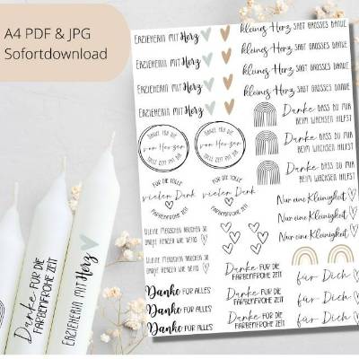 PDF Vorlage für Kerzen I Erzieherin mit Herz I Kerzentattoo Stabkerzen Wasserschiebefolie | Druckvorlage Kerzensticker