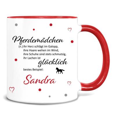 Personalisierte Tasse Pferdemädchen mit Namen – Geschenk für Reiterinnen & Pony-Fans, rot