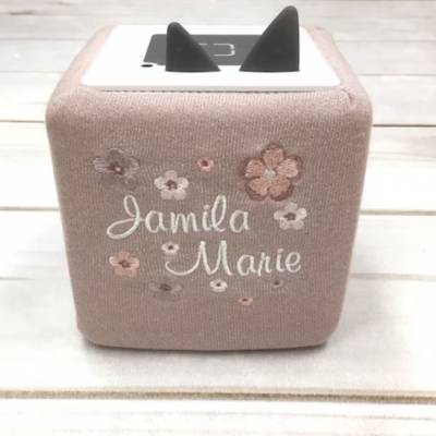 Schutzhülle für Musikwürfel, -WLAN Lautsprecher, -Spielwürfel, -Lichtwürfel, -Geschenkbox, mit Blumen, altrosa Glitzer, 