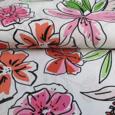 Viskose Blumen, weiß - pink - rot(1m/10,-€)