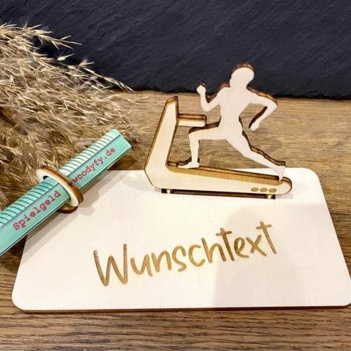 Geldscheinhalter Laufband, Joggen, Laufen, Geldgeschenk, Geburtstag, Geschenk, Wunschtext, Personalisiert