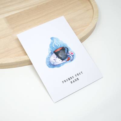 A6 personalisierte Weihnachtskarte mit Katze mit Kaffee | Gemütlich | Kalte Tage | Karte mit Umschlag | PsychokItty 