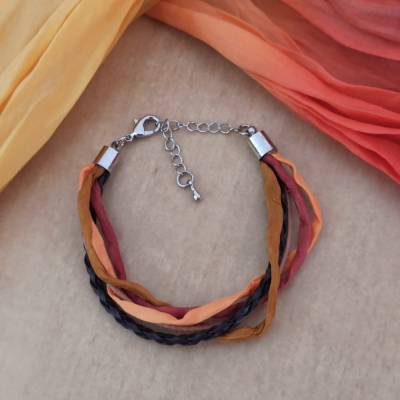 Armband Habotaiseide u. Leder orange-braun unisex