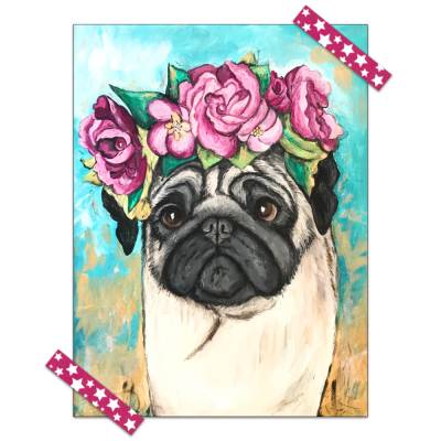 Kunst Postkarte Mops