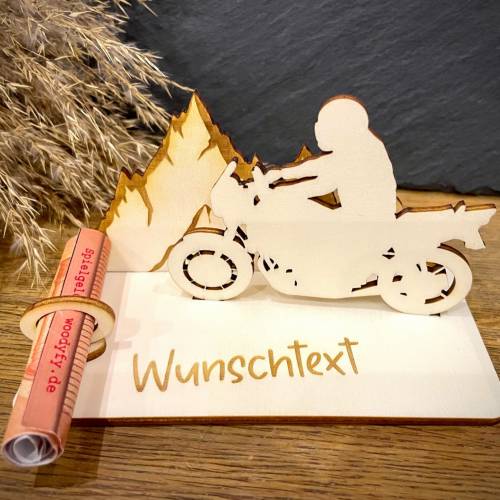 Geldscheinhalter Motorradtour, Urlaub, Bergtour, Pyrenäen, Geldgeschenk, Geburtstag, Geschenk, Wunschtext, Personalisier
