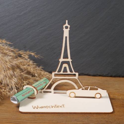 Geldscheinhalter Urlaub, Paris, Eiffelturm, Frankreich, Weltreise, Auto, Geldgeschenk, Geburtstag, Geschenk, Wunschtext,