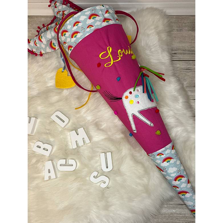 Schultüte, Zuckertüte, Schulstart, Pferd, Pferdekopf, Blumen,genäht, mit Namen, personalisierbar, Einschulung, Kinder Bild 2