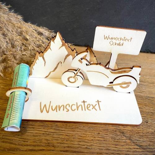 Geldscheinhalter Motorradtour, Urlaub, Bergtour, Pyrenäen, Geldgeschenk, Geburtstag, Geschenk, Wunschtext, Personalisier
