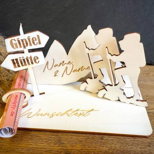 Geldscheinhalter Urlaub, Berge, Wandern, Geldgeschenk, Geburtstag, Geschenk, Wunschtext, Personalisierbar