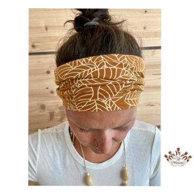 breites Stirnband, elastisches Bandana, Turban Haarband Damen gemustert in ocker/gelb