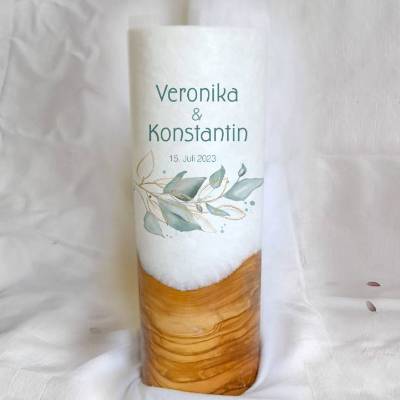Hochzeitskerze Salbei II - Holzkerze