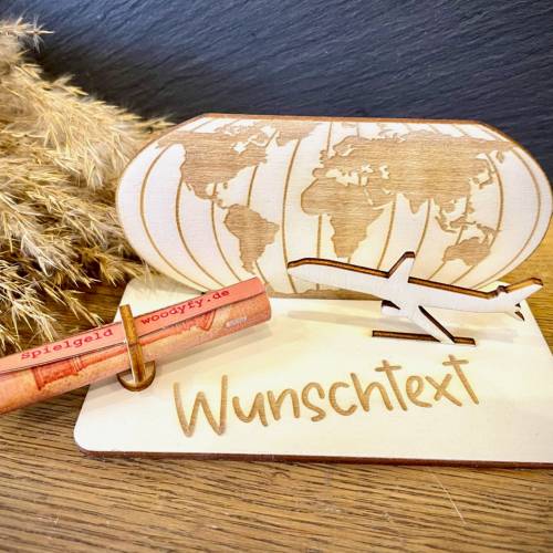 Geldscheinhalter Urlaub, Weltreise, Geldgeschenk, Geburtstag, Geschenk, Wunschtext, Personalisierbar