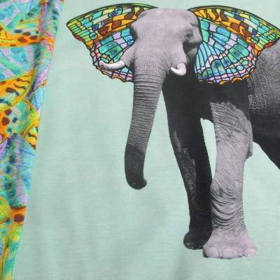 Panel - Baumwolljersey Elefant mint Digitaldruck  Oeko-Tex Standard 100 (1m/10,77€)