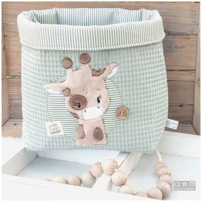 Utensilo / Aufbewahrungstasche grün/weiß mit Button Giraffe