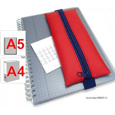 maritim rot dunkelblau, Mäppchen mit Gummiband, Notizbuch Kalender A5 Ordner A4 Kalender, Kunstleder rot, handmade BuntM