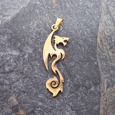 Edelstahl Kettenanhänger Drache goldfarben – Mystischer Drachenschmuck