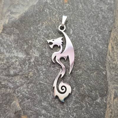 Edelstahl Kettenanhänger Drache silberfarben – Mystischer Schmuck für Damen & Herren