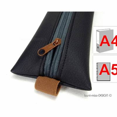 Mäppchen mit Gummiband, A5 Kalender, A4 Ordner, Kunstleder schwarz braun grau, handmade by BuntMixxDESIGN