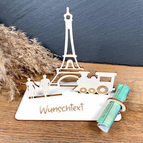 Geldscheinhalter Urlaub, Paris, Eiffelturm, Frankreich, Zug, Bahn, Geldgeschenk, Geburtstag, Geschenk, Wunschtext, Perso