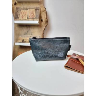 Kleine Tasche aus Leder, Ledertäschchen, Krimskramstasche in dunkelblau