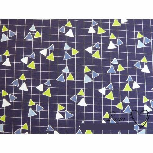 13,00 EUR/m Baumwolljersey Dreiecke bunt auf dunkelblau