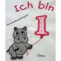 *  Nilpferd mit Geburtstagszahlen von 1 - 9  *  Applikation, Doodle, Stickdatei
