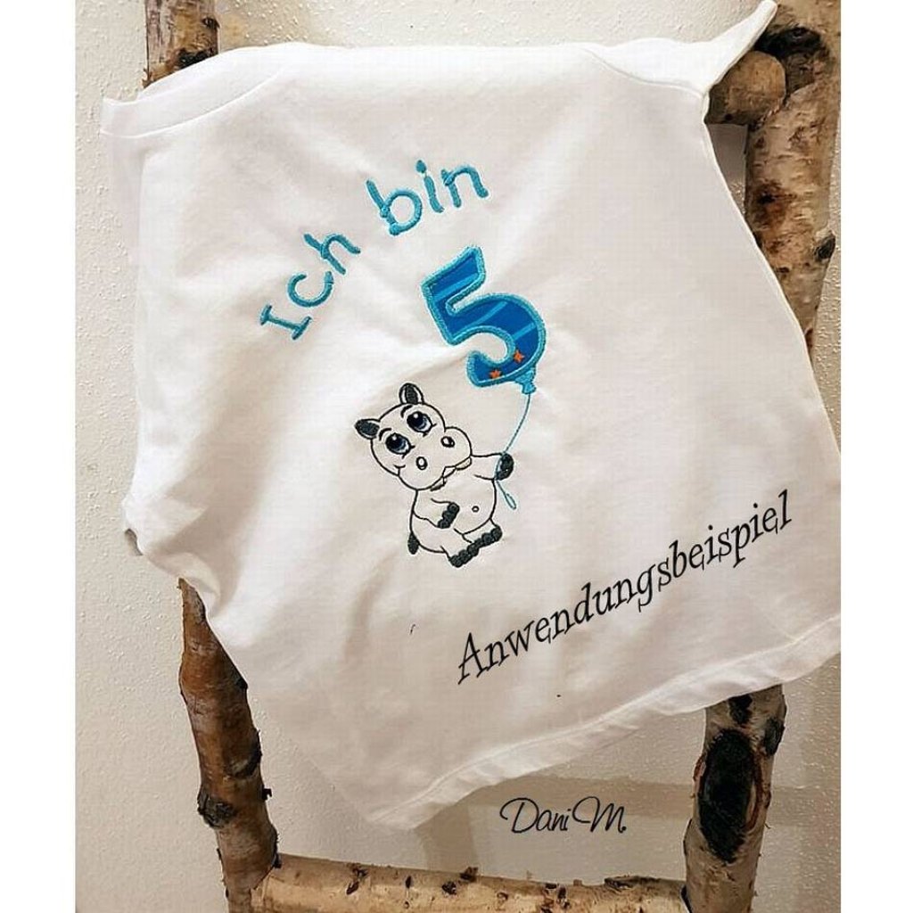 *  Nilpferd mit Geburtstagszahlen von 1 - 9  *  Applikation, Doodle, Stickdatei Bild 3