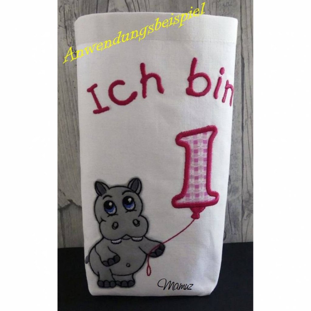 *  Nilpferd mit Geburtstagszahlen von 1 - 9  *  Applikation, Doodle, Stickdatei Bild 4
