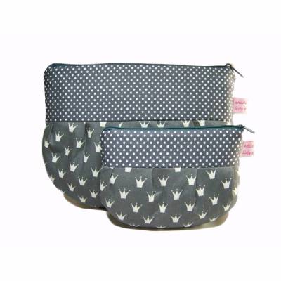 Plissé Kosmetiktasche Schminktäschchen Prinzessin grau weiß Kulturtasche Kulturbeutel / als Set oder einzeln / Kronen / Geschenk für Sie