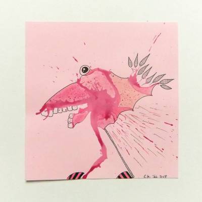 handgezeichnetes Original, quadratisch, rosa KlexMonster