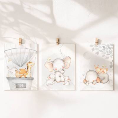 Kinderzimmer Babyzimmer Bilder Poster Set Tiere