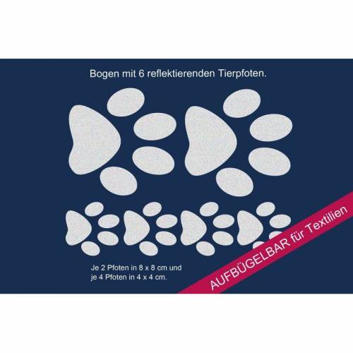 Bügelbild Applikation Reflektor "Tierpfote" animal paws, reflektierende Bügelbilder