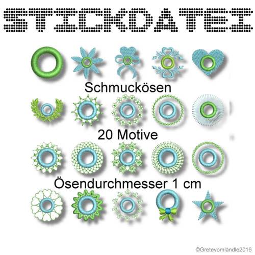 20 Ösen - Löcher Stickdatei 10x10 KamSnaps Stickmuster Grete vom Ländle