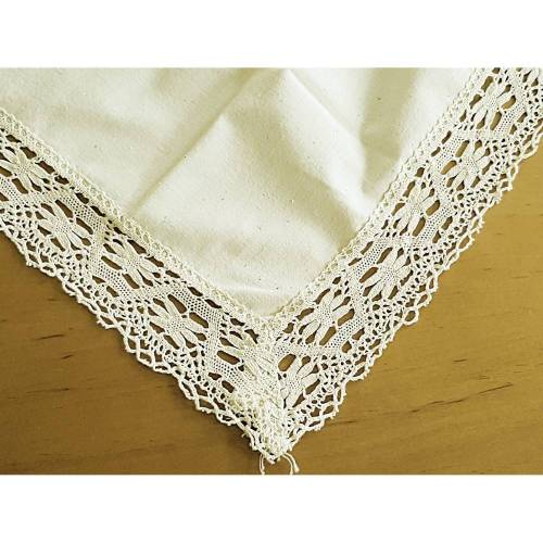 Vintage Landhaus Mitteldecke, ca. 86x86 cm,Tischdecke, Tischwäsche creme mit 6 cm Spitze,