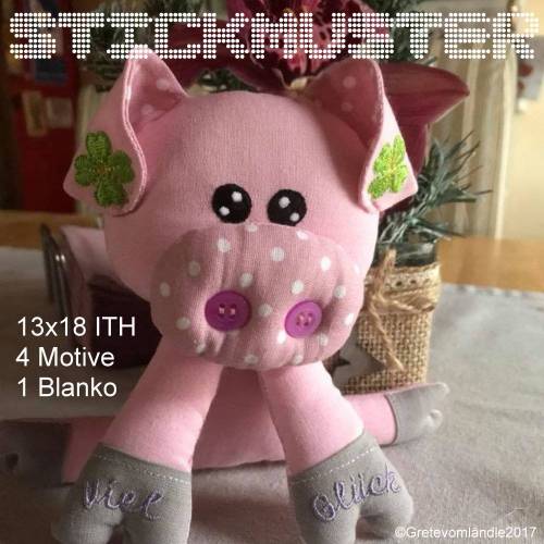3D Schwein Melody 13x18 Stickdatei ITH Stickmuster, Grete vom Ländle
