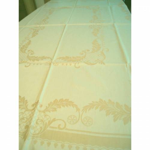 Vintage Tischdecke, 170x132 cm, rechteckige Tafeldecke mit creme gold Ornamenten, neu&unbenutzt