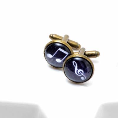  Manschettenknöpfe Musik . Antikbronze mit Notenschlüssel und Noten . Vintage Stil . Geschenk Musiker . Personalisierbar mit Monogram . 14 mm 