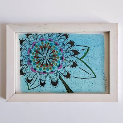 abstrakte ornamentale Blume 6, Zeichnung, Original, handgezeichnet, Mischtechnik, gerahmt