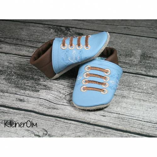 Krabbelpuschen Turnschuhe Sneaker mit Ankern ab Gr. 18/19 - Lederpuschen mit Namen