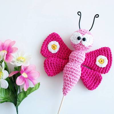 Häkelanleitung Blumenstecker Schmetterling - PDF Datei