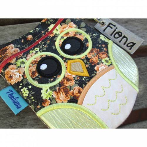 blumiges Eulentäschchen in Gr. S mit Reißverschluss für Schminksachen und wichtige Dinge